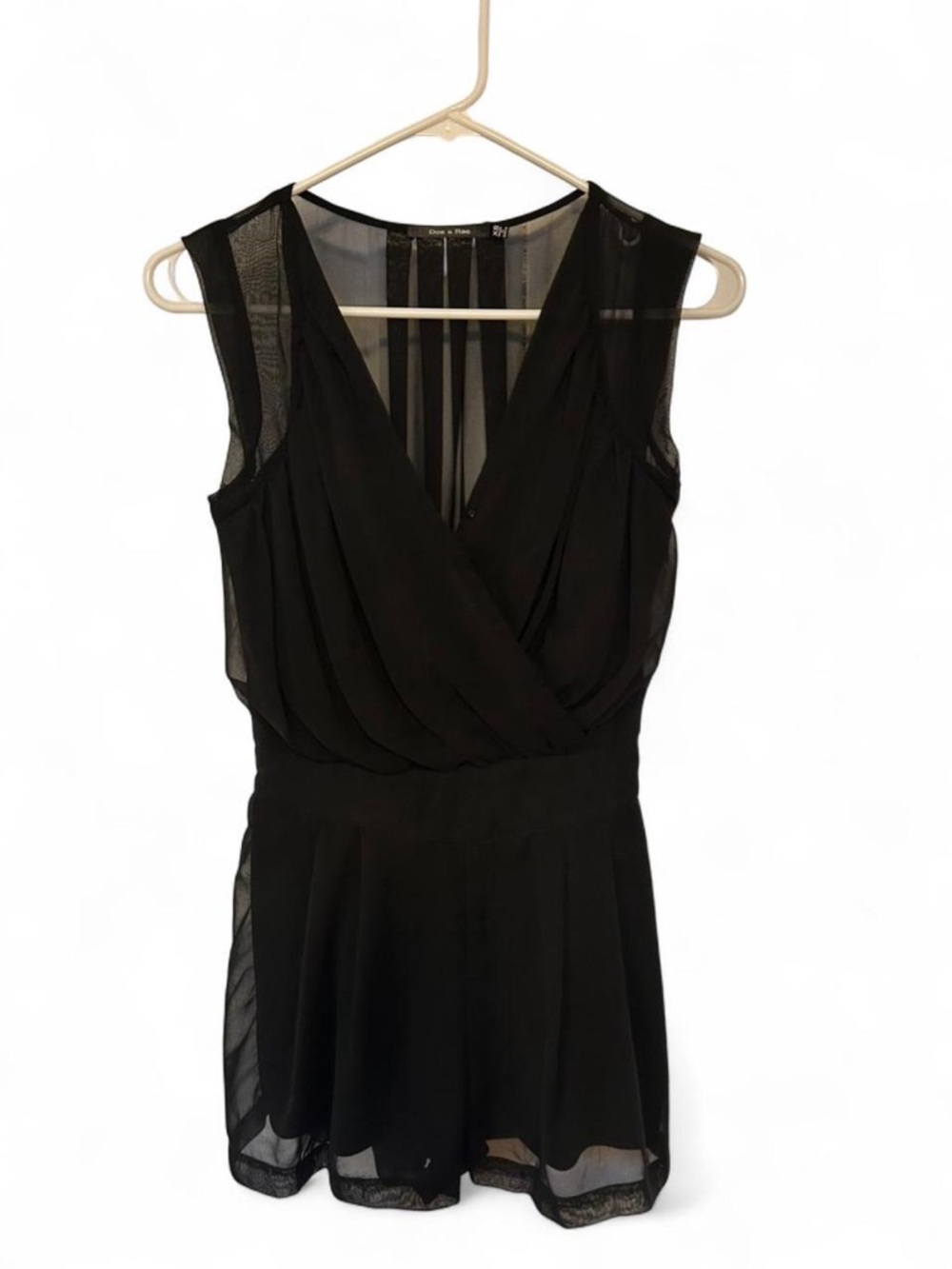Doe & Rae Black Sleeveless Chiffon Wrap Romper